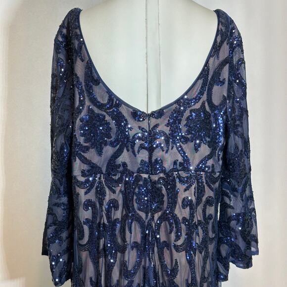 NWT R&M Richards Blue Sequin Embellished Bell-Sleeve Gown Womens Plus Size 20W - Picture 8 of 15